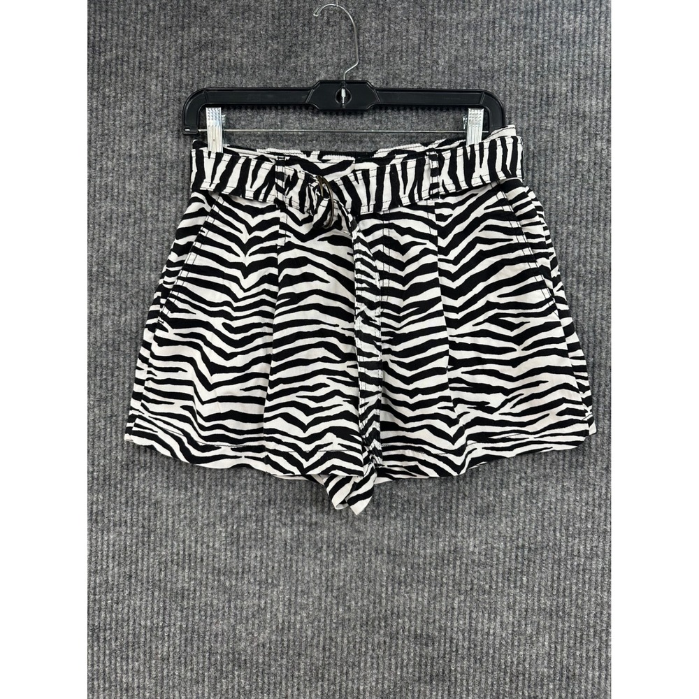 LOFT Zebra Print Shorts Women SP Black White High Waist Lyocell Belted 590890